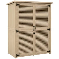 Armadio da Esterno Portaoggetti a 2 Ripiani con Picchetti, in Legno di Abete, 127x65x159.5/168 cm