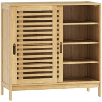 Scarpiera con 2 Ante Scorrevoli a Listelli Ripiani Regolabili per 16 Paia di Scarpe 80x35x80 cm Naturale