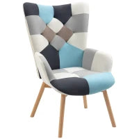 Poltroncina da Camera in Velluto Trapuntato e Gambe in Legno, 66x76x98cm, Multicolore