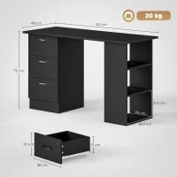 Scrivania PC con 3 Ripiani e 3 Cassetti per Camera e Ufficio, in Legno MDF, 120x49x72 cm, Nera
