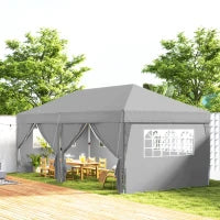 Gazebo da Giardino Pieghevole 3 x 6 m con 6 Pareti Laterali, Sacca per Trasporto Inclusa, Grigio