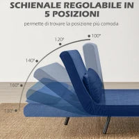Divano Letto 3 in 1 in Tessuto Effetto Velluto con Schienale Regolabile e 2 Cuscini, 102x73x81 cm, Blu