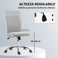 Sedia Ufficio Senza Braccioli con Altezza Regolabile e Seduta Girevole, Rivestimento in Tessuto, Grigio