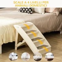 Scaletta per Cani Pieghevole con 4 Gradini Antiscivolo per Animali Fino 10kg, Beige