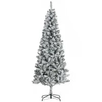 Albero di Natale Slim Artificiale 210 cm con Rami Realistici, Albero di Natale Innevato Alto e Stretto con Base Pieghevole, Verde