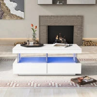 Tavolino da Salotto Moderno con Illuminazione LED e Ripiani in Acrilico, 100x60x49,5 cm, Bianco