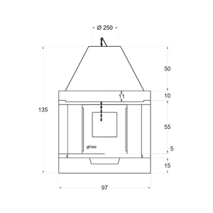 Camino a legna prefabbricato in ghisa con focolare aperto su due lati m100tghj2l