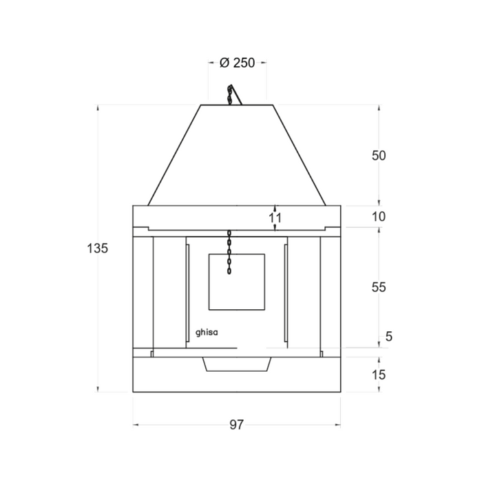 Camino a legna prefabbricato in ghisa con focolare aperto su due lati m100tghj2l