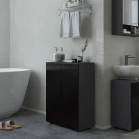 kleankin Mobiletto Bagno 2 Ante in Legno con 3 Ripiani e Chiusura Ammortizzata, 60x30x82cm, Nero