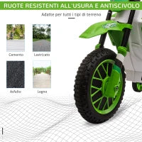 Moto da Cross Elettrica per Bambini con Rotelle, in PP e Metallo, 106.5x51.5x68 cm, Verde