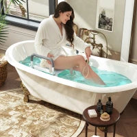 Sgabello per Doccia Regolabile con Braccioli e Fori di Drenaggio, in Alluminio, HDPE e EVA, 52x45x57-69 cm