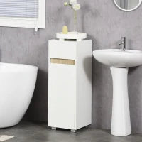 kleankin Mobiletto Bagno con Cassetto e Armadietto con Mensola Regolabile in Legno 30x33x88cm, Bianco