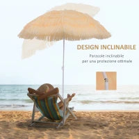 Ombrellone da Spiaggia a 8 Stecche con Palo Inclinabile, in Poliestere e Metallo, 1.6x2 m, Beige