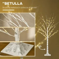 Albero di Natale Bianco con Luci LED e 12 Rami per Interni ed Esterni, in PP e Metallo, 22x22x150 cm