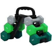 Set Manubri con Supporto, 3 Coppie di Pesi da 2 x 3 kg, 2 x 4 kg, 2 x 5 kg, Multicolore