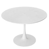 Moderno tavolo da pranzo rotondo, quattro piani in patchwork, base in metallo, 120×120×75 cm, Bianco