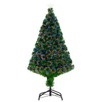 Albero di Natale Artificiale 120cm con Fibre Ottiche e Luci LED, Albero di Natale Luminoso con 130 Rami, Verde