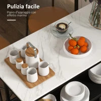 Isola da Cucina con Mensole, Piano Effetto Marmo e Struttura in Metallo, 100x50x90cm, Nero e Bianco