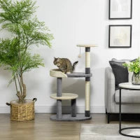 Albero Tiragraffi per Gatti a 3 Livelli con Pali in Sisal e Altezza 105cm, Grigio
