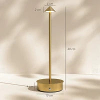 Set di 2 Lampade da Tavolo LED Ricaricabili con USB e Controllo Tattile e Luce Regolabile Ø10x30 cm Oro