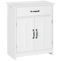 kleankin Mobile Salle de Bain, Armadio Salle de Bain in Piedi con Doppia Porta, Cassetto e Ripiano Regolabile, 60x30x75cm, Bianco