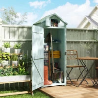 Casetta da Giardino Porta Attrezzi in Legno con 3 Ripiani, 77x54.2x179cm, Blu