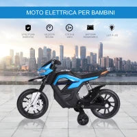 Moto Elettrica per Bambini da 6V con Rotelle e Fari, in PP e Metallo, 105x52.3x62.3 cm, Azzurro e Nero