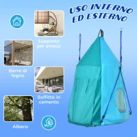 Altalena da Giardino con Tenda per Bambini da 3-8 Anni, Ø100cm e Corde Regolabili, Blu