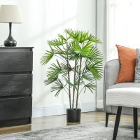 Palma Artificiale da 90 cm a 24 Foglie in Plastica Verde con Vaso da Ø16.5x13.5 cm