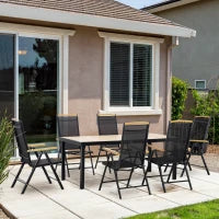 Set 7Pz Tavolo con Sedie da Giardino Pieghevoli e Regolabili in Texteline, Nero