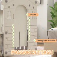 Casetta per Bambini 1-6 Anni da Interno con Porte, Finestre e Bancone da Negozio, Crema