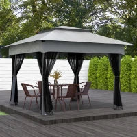 Gazebo da Giardino Pop-up Pieghevole in Acciaio Poliestere Impermeabilizzato Anti UV Zanzariere con Borsa per il Trasporto, Grigio