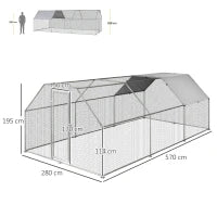 PawhutRecinto Gabbia per Galline in Metallo Galvanizzato Impermeabile, Pollaio con Porta e Copertura Oxford, 280x570x195cm