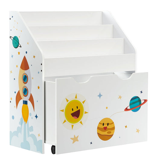 Scaffale portagiochi a 3 scomparti libreria per bambini contenitore portagiochi mobile con ruote multiuso per cameretta e sala giochi bianco 12_0005795