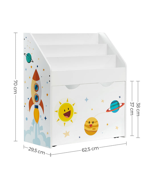 Scaffale portagiochi a 3 scomparti libreria per bambini contenitore portagiochi mobile con ruote multiuso per cameretta e sala giochi bianco 12_0005795