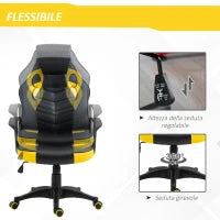 Sedia Gaming Ergonomica, Poltrona da Ufficio Girevole con Rotelle in Similpelle Nera e Gialla, Altezza Regolabile