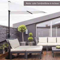 Ombrellone Semicircolare da Parete per Giardino 2.7x1.5 m con Apertura a Manovella, Bianco