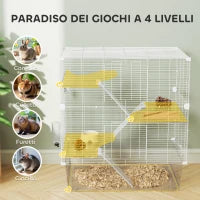 Gabbia per Roditori Multilivello con Accessori Inclusi, in Acciaio, PET e PS, 73x47x80 cm, Bianco