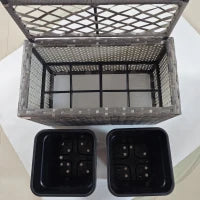 Fioriera per Piante con Trespolo, 3 Vasi in Resina Intrecciata e Acciaio Zincato, 57 x 30 x 107 cm, Grigio