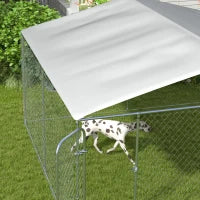 Kennel per Cani in Metallo con Tettuccio in Tessuto Oxford e Porta con Blocco, 4x4x2.3m