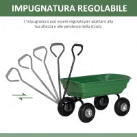 Carrello da Giardino con Struttura in Acciaio e Pneumatici, 108x52x100cm, Verde