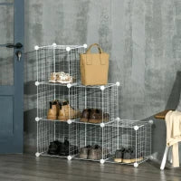 Mobile Scarpiera Modulare Salvaspazio, 6 Cubi 30x30x30 cm in Acciaio e PP, 94x32x94 cm, Bianco