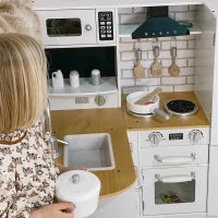 Cucina Giocattolo in Legno per Bambini 3-6 Anni con 14 Accessori, Forno e Lavandino, 82x65x87 cm, Bianco