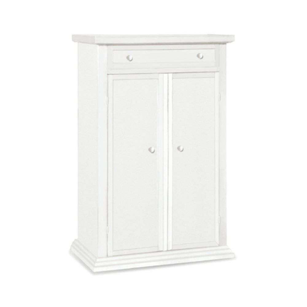 Scarpiera 1 cassetto 2 ante e 3 ripiani arte povera in legno massello e mdf con rifinitura in bianco 87x40x110 H