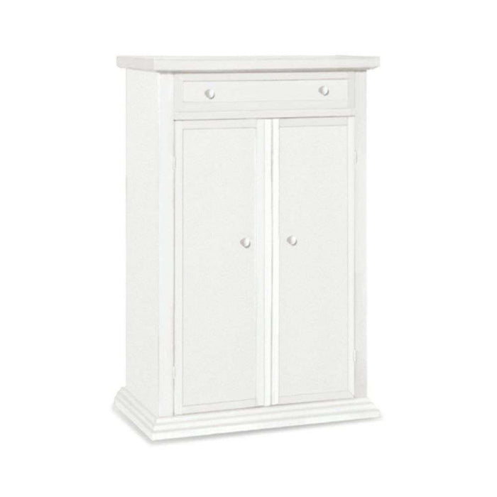 Scarpiera 1 cassetto 2 ante e 3 ripiani arte povera in legno massello e mdf con rifinitura in bianco 87x40x110 H