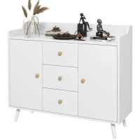 Credenza Moderna in Legno con 3 Cassetti e 2 Armadietti a 2 Livelli, 90x32x80 cm, Bianco