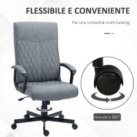 Sedia da Ufficio Girevole con Funzione Dondolo e Altezza Regolabile, 65x72x102-112.5cm, Grigio
