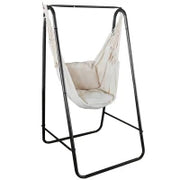 Sedia a dondolo da giardino con supporto, sedia sospesa con cuscino, bracciolo, ganci, crema bianco