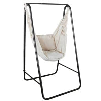 Sedia a dondolo da giardino con supporto, sedia sospesa con cuscino, bracciolo, ganci, crema bianco