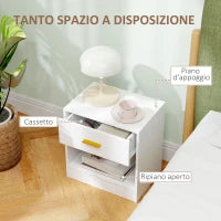 Set 2 Comodini Moderni in Legno con Cassetto e Ripiano Aperto, 39x28x41 cm, Bianco